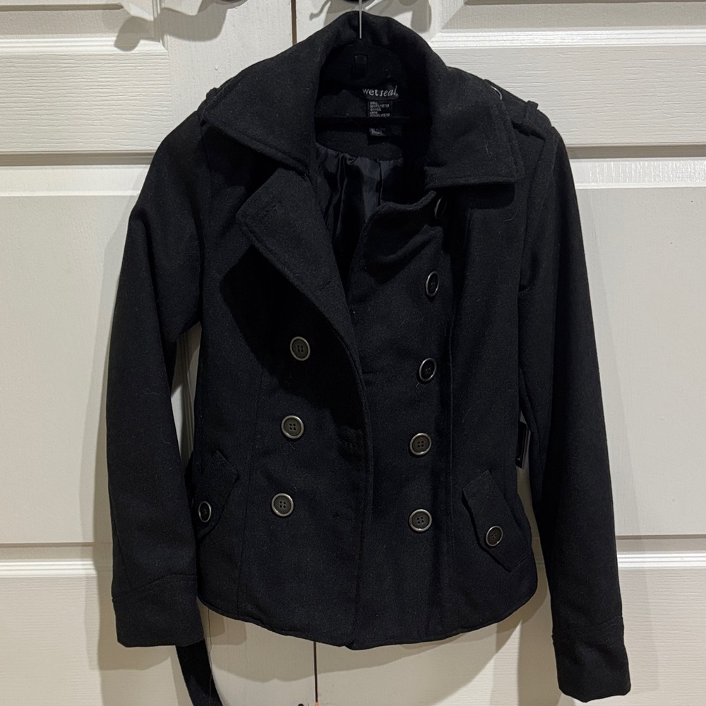 Charcoal Gray Double-Breasted Pea Coat w/ Belt